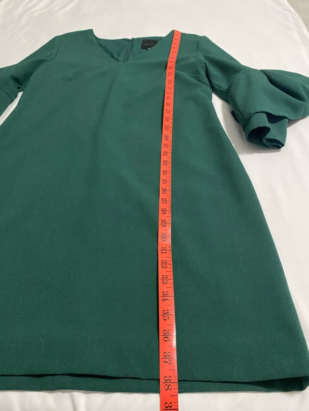 Alex Marie Green‎ V-Neck Lined Mini Dress with Tiered Pleated Bell Sleeves Sz 10 - Picture 4 of 11